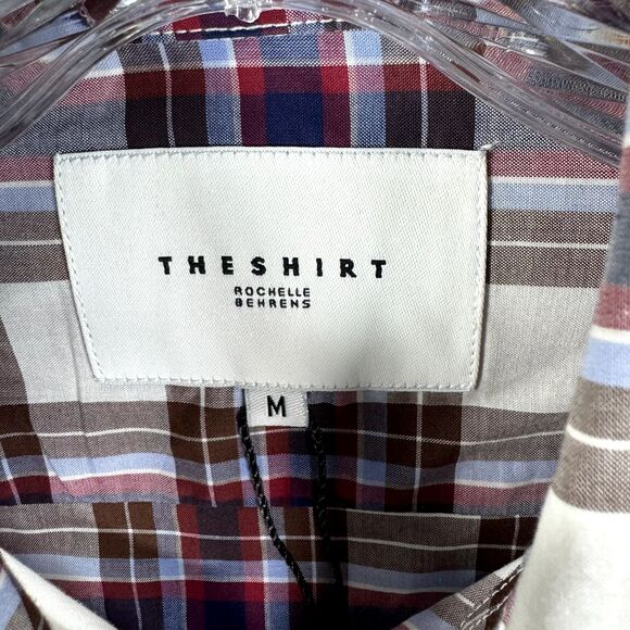 The Shirt By Rochelle Behrens Top Women's Medium Red Blue Plaid Button Down - Picture 3 of 7